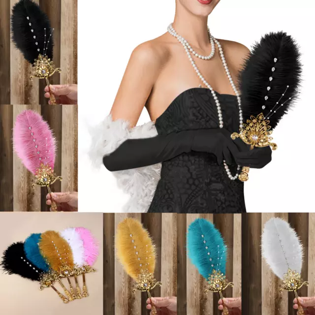 Ostrich Feather Hand Fan 1920s Vintage Gatsby Wedding Flapper Costume Party Gift