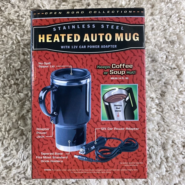 Heated Auto Mug Stainless Steel Travel Mug 14oz with 12V Car Power Adapter