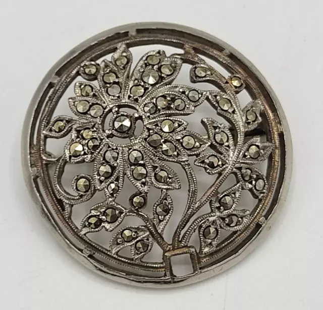 Bijou ancien Broche pendentif décor de fleurs en argent massif et marcassites