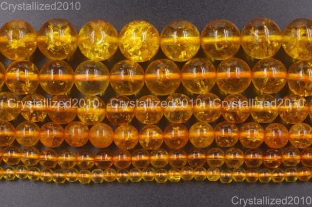 Natural Crystal Quartz Rock Gemstone Round Beads 4mm 6mm 8mm Yellow Citrine 16"