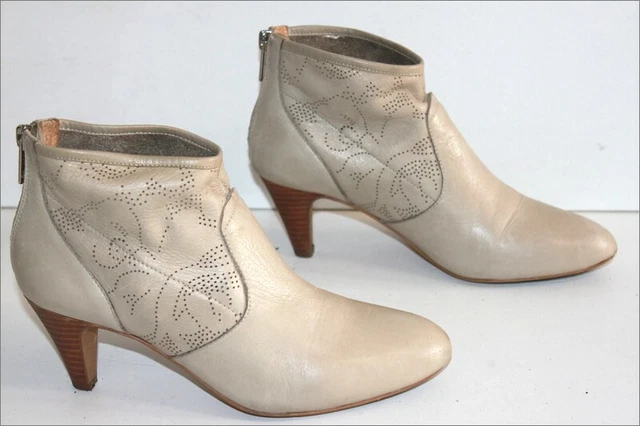 JB MARTIN Bottines Boots Tout Cuir Lisse Veau Teinte Mouette Talons T 37 TBE