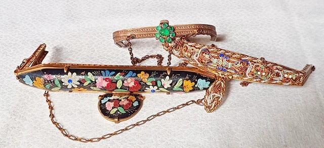 Three Antique Purse Frame Art Nouveau Lot Beaded Jewelled and Floral NEVER USED