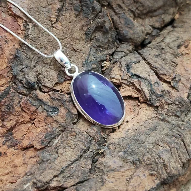 Semi Precious Purple Amethyst Pendant / 925 Sterling Silver Charm Pendant 1.15 3