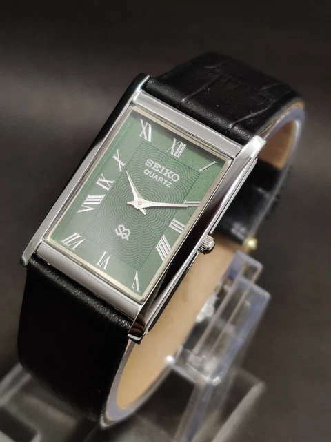 Raro Seiko Quartz Sottile Uomo Orologio da Polso Nuovo Moda Batteria Verde Dial