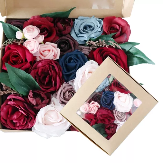 Wedding Artificial Flowers Box Set Rose with Stems for DIY Bouquets Centerpieces