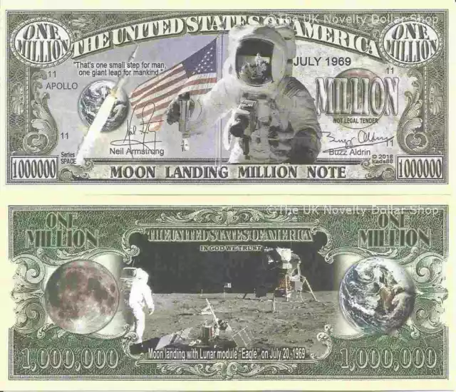 Moon Landing Apollo 11 20th July 1969 Lunar Module Eagle Million Dollar Bills x2