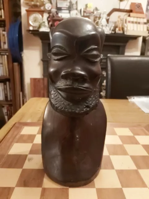 HARDWOOD CARVED LARGE 32cm 2.9kg AFRICAN TRIBAL ART MALE BUST