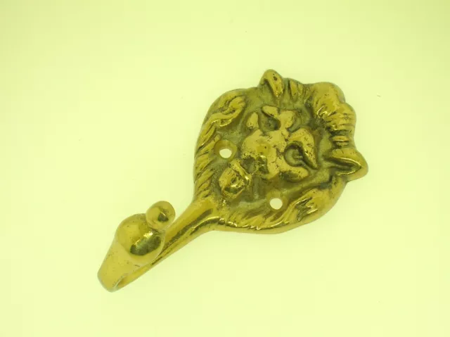 Vintage Solid Brass Lion Head Wall Coat Hook-3 1/2" Tall More Then One Available 6