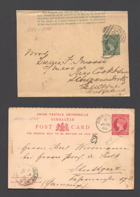 Gibraltar 1886- 1900 Qv Used Stationery Postcard & Newspaper Wrapper E289