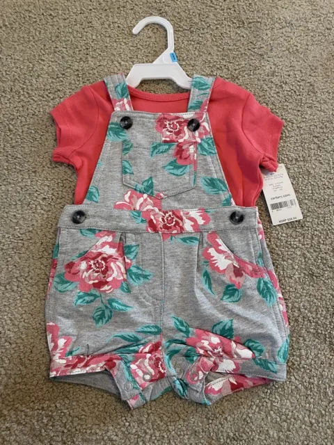 NWT carters Infant Girls 6M 2 Piece Gray Floral Romper Red/pink Shirt $28