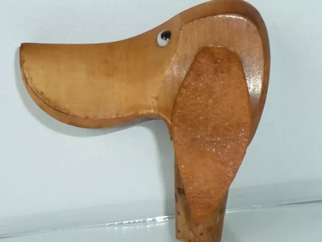 Vintage Dackel Hund Flaschenstopper geschnitzt Baum Holz Tierkopf Weinkork