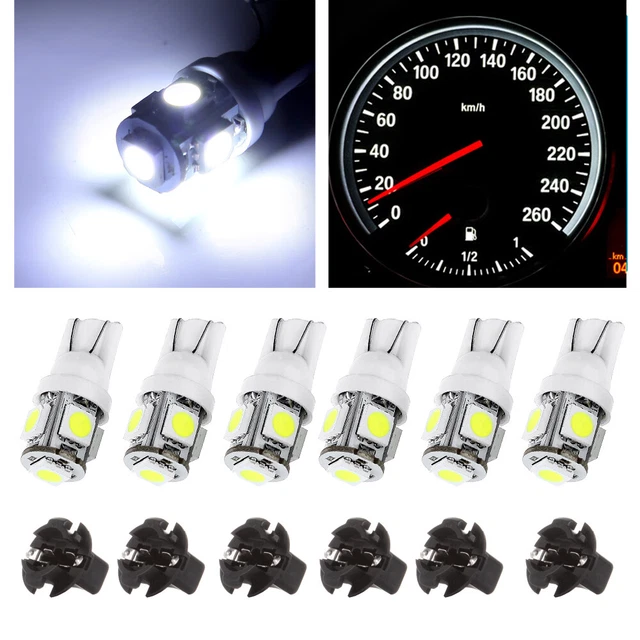 6x T10 194 LED Bulbs Instrument Gauge Cluster Dash Light W/ 5/8" Sockets White