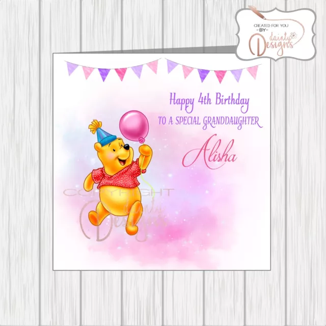 Personalised Birthday Card Winnie The Pooh Daughter Granddaughter Goddaughter