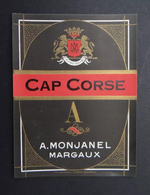 Ancienne étiquette CAP CORSE MONJANEL MARGAUX french label