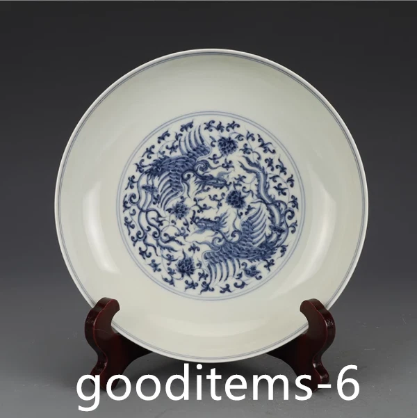 8"Old China Porcelain Ming dynasty Chenghua Blue and White Phoenix Pattern disc