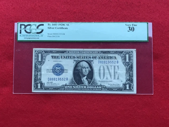 FR-1603 KEY 1928 C Series $1 Silver Certificate "RARE D-B Block"*PCGS 30 VF*