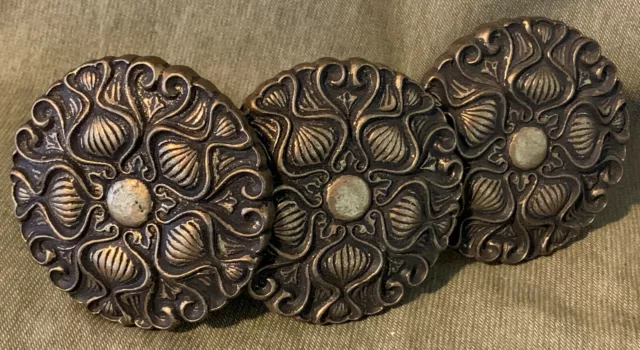 (Lot of 3) Ornate Art Nouveau Brass 3-3/4” Curtain Tiebacks N981 Medallion
