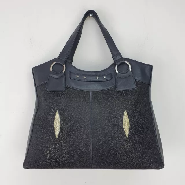 Black Genuine Real Stingray Exotic Leather Handbag large tote bag