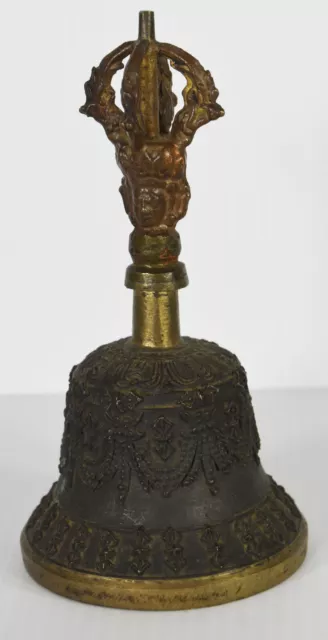 6" Antique Solid Metal Burmese Indonesian Ornate Bell Amazing Casting