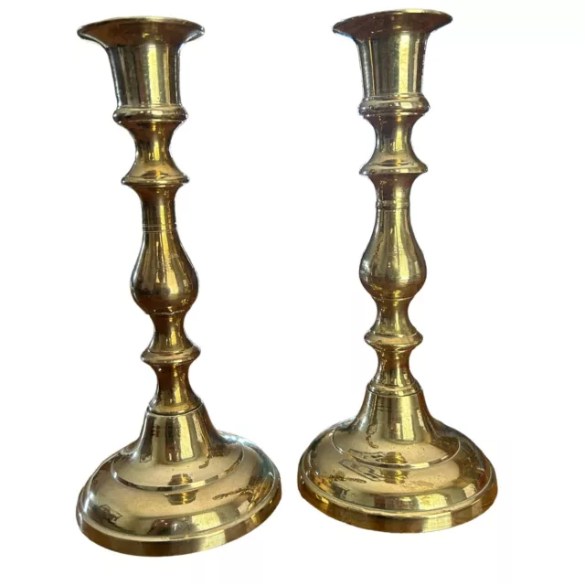 Pair Vintage Classic Tapered Solid Brass Candlesticks Candle Holders 7 1/4" Tall