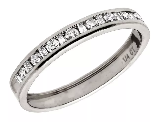 14K White Gold One Row Baguette Genuine Diamond Wedding Ring Band 0.25 ct 3mm