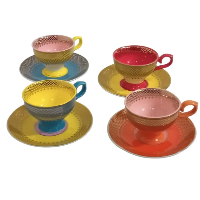 POLS POTTEN Multicoloured Teacups Set Of 4 Grandma Espresso Set NEW RRP 95