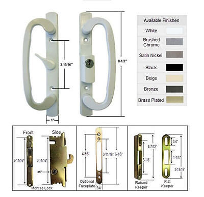 Patio Door Handle Kit with Mortise Lock and Keepers, A-Position, White, Keyed