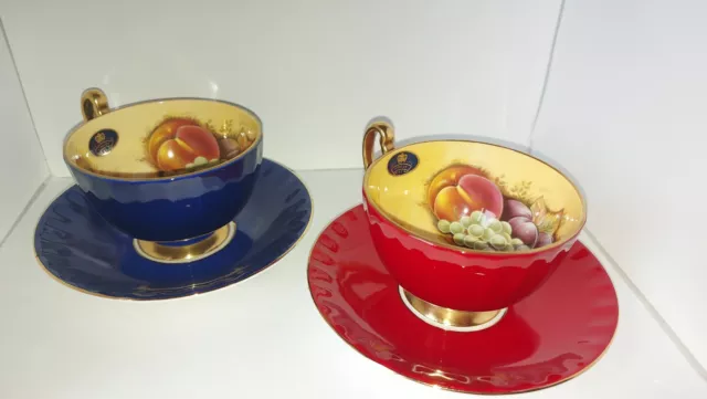 Aynsley china Orchard cobalt blue and red tea cup and saucer set