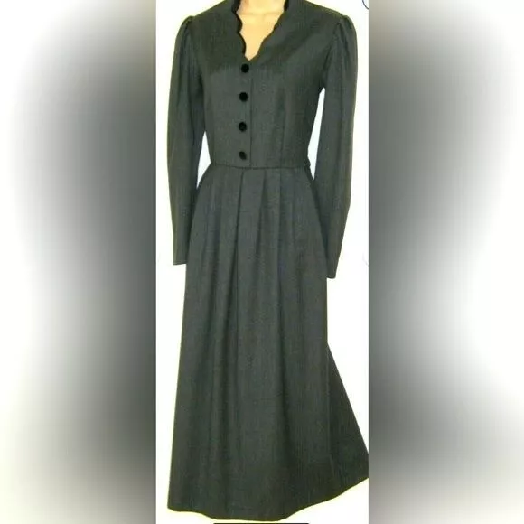 Vintage LAURA ASHLEY Classic 80's Gray Wool Edwardian Governess Dress Women’s 14