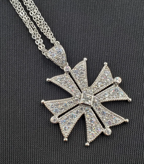 NEW QVC Diamonique DQCZ 925 Sterling Maltese Cross Pend 3 Strand Necklace VIDEO