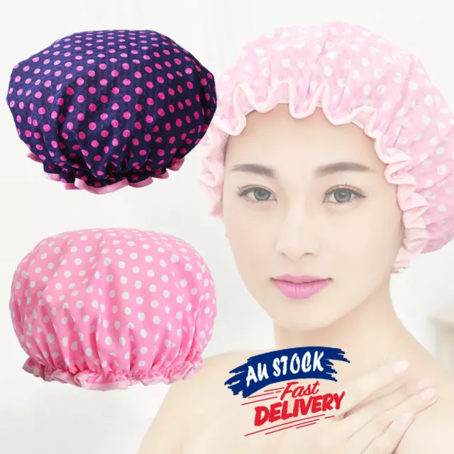 Women Bathing Hat Bath Waterproof  Shower Cap Elastic Polka Dot Hair Cover