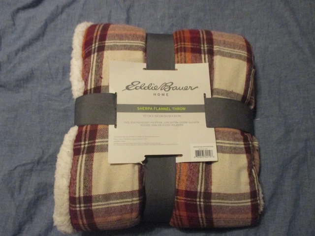 Eddie Bauer Home Flannel Sherpa Throw Blanket  50x60   NEW