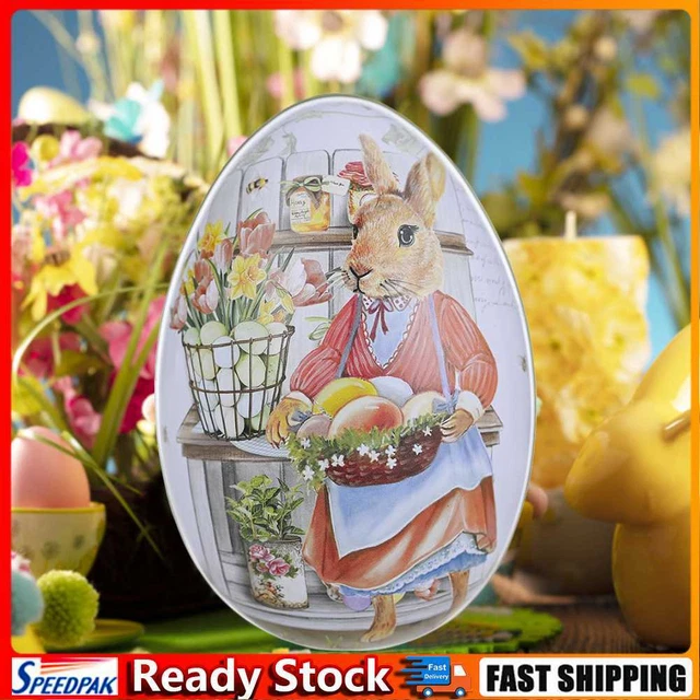 Egg Easter Color Rabbit Tin Candy Eggshell Box Cute Egg Box Home Decoration (F)