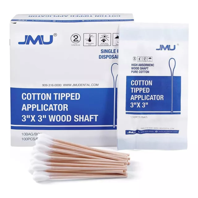 10000/Case JMU Medical Cotton Swabs Cotton Tipped Applicators 3" Wooden Handle 3