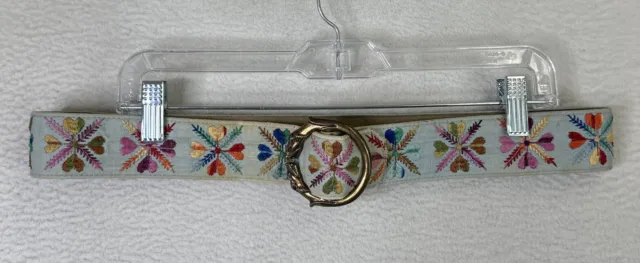 Vintage 1970’s Bechelli Floral Embroidered Belt Lion Buckle Boho Hippie