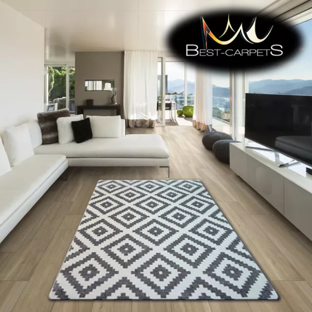 AMAZING THICK MODERN RUGS SKETCH Squares GREY WHITE F998 LARGE SIZE BEST-CARPETS