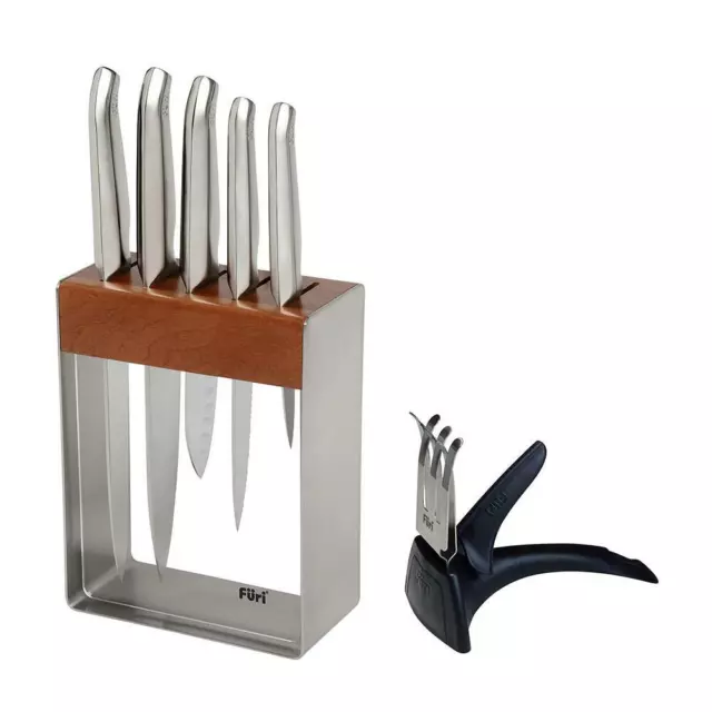 New FURI Pro Stainless Steel 7 Piece Knife Block Set Diamond Sharpener