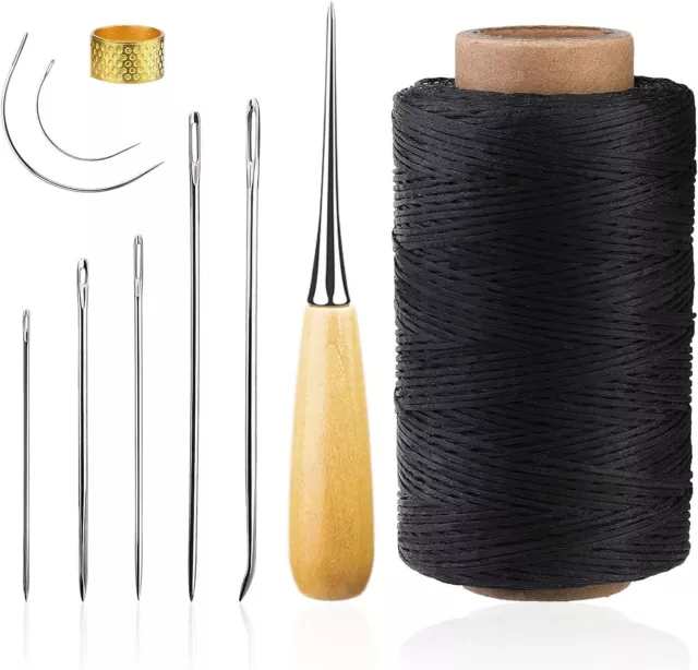 273 Yards Waxed Thread for Leather Sewing Kit With Thread Needle Awl Thimble