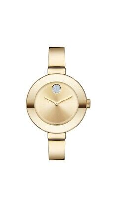 Brand New Movado Bold Women’s Gold Tone Stainless Steel Bangle Watch 3600201