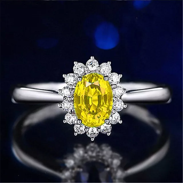 18K White Gold Plated Adjustable Yellow Crystal Sunflower Ring for Women Gifts