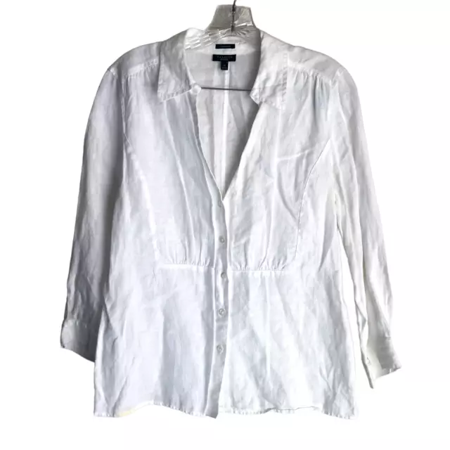 Talbots Women's 100% Linen Shirt Sz M White Pure Irish Linen Long Sleeve Classic