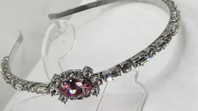 Miu Miu Platinum Tone Pink Crystal Embellished Rigid Headband 3