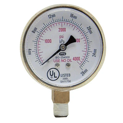 Pressure Gauge, 2-1/2 in, 4000 psi, Brass, 1/4 in NPT ORS Nasco Best Welds