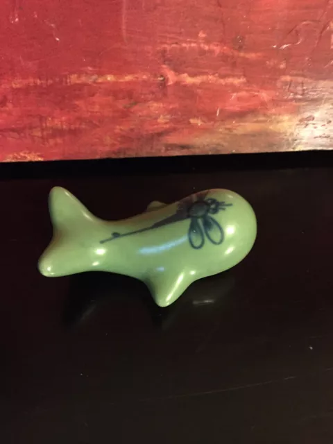 Vintage Miniature Green Dragonfly Whale Figurine Porcelain 3" Long Hand Painted