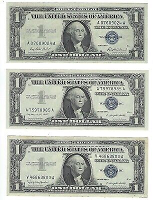 1957 1957A 1957B $1 Silver Certificates Currency Paper Money 3 Circulated Dollar