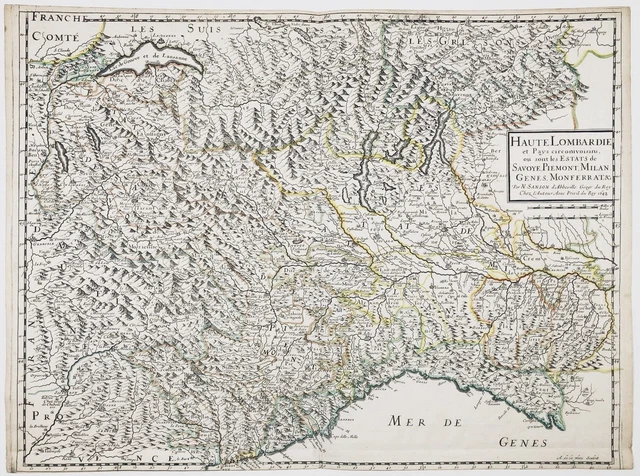 Lombardia Piemonte Liguria Pavia Genova Torino Ivrea Mappa Sanson 1648