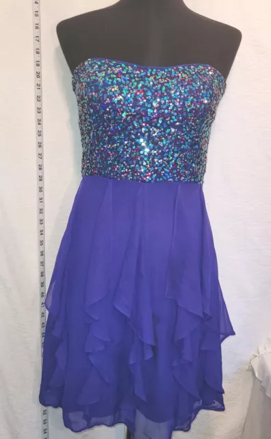 Hailey Logan Adrianna Papell Woman Sequin Royal Blue Strapless Cocktail Dress LG 2