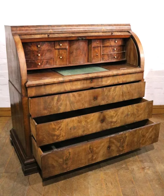 Antique continental large cylinder roll top writing desk / bureau