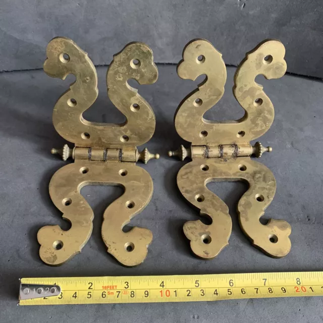 Large Pair Antique Solid Brass Hinges Chest Box Door Snake Salvage Decorative