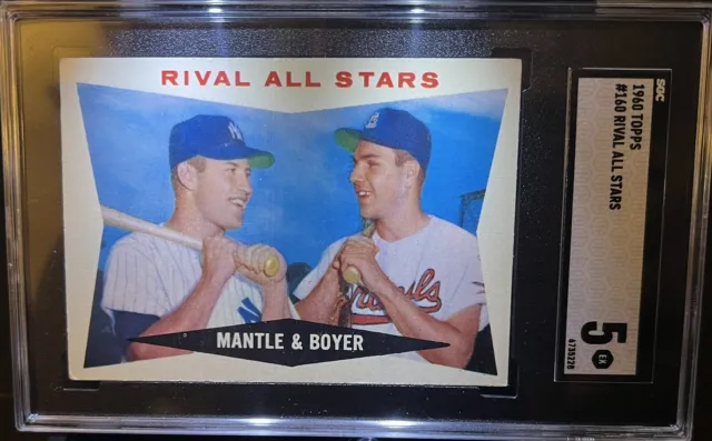 1960 Topps #160 Rival All Stars Mickey Mantle /Boyer SGC 5 New York Yankees